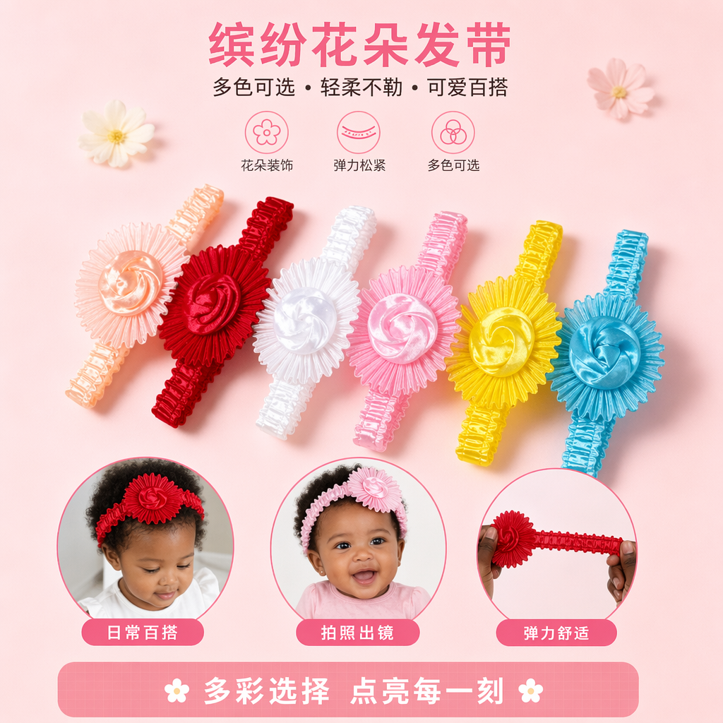 彩色花朵发箍套装 女童可爱头饰多色组合