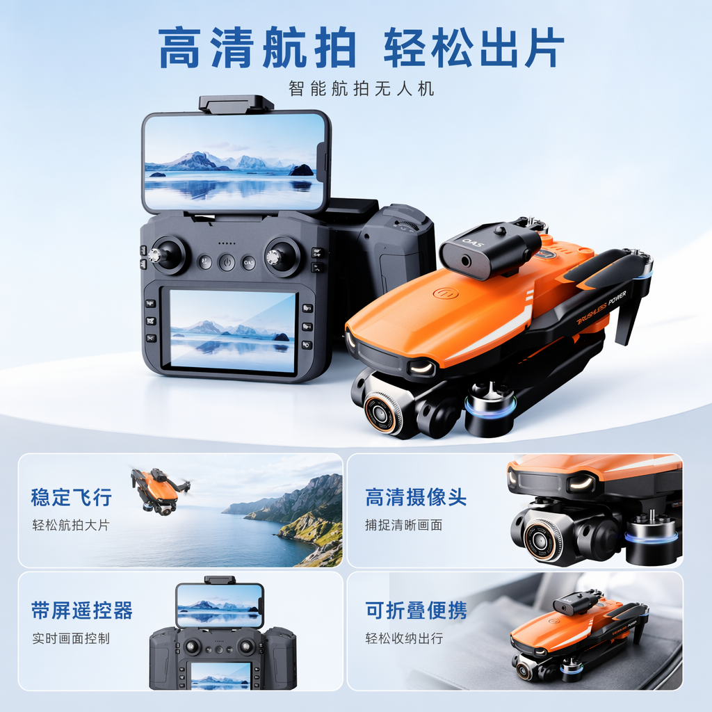 Product image of the drone in a blue packaging box