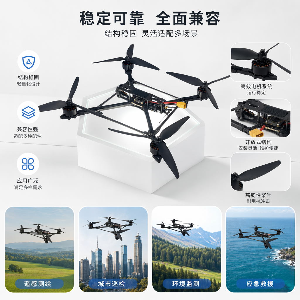 黑色无人机碳纤维机身 4K超清航拍 远程遥控智能避障