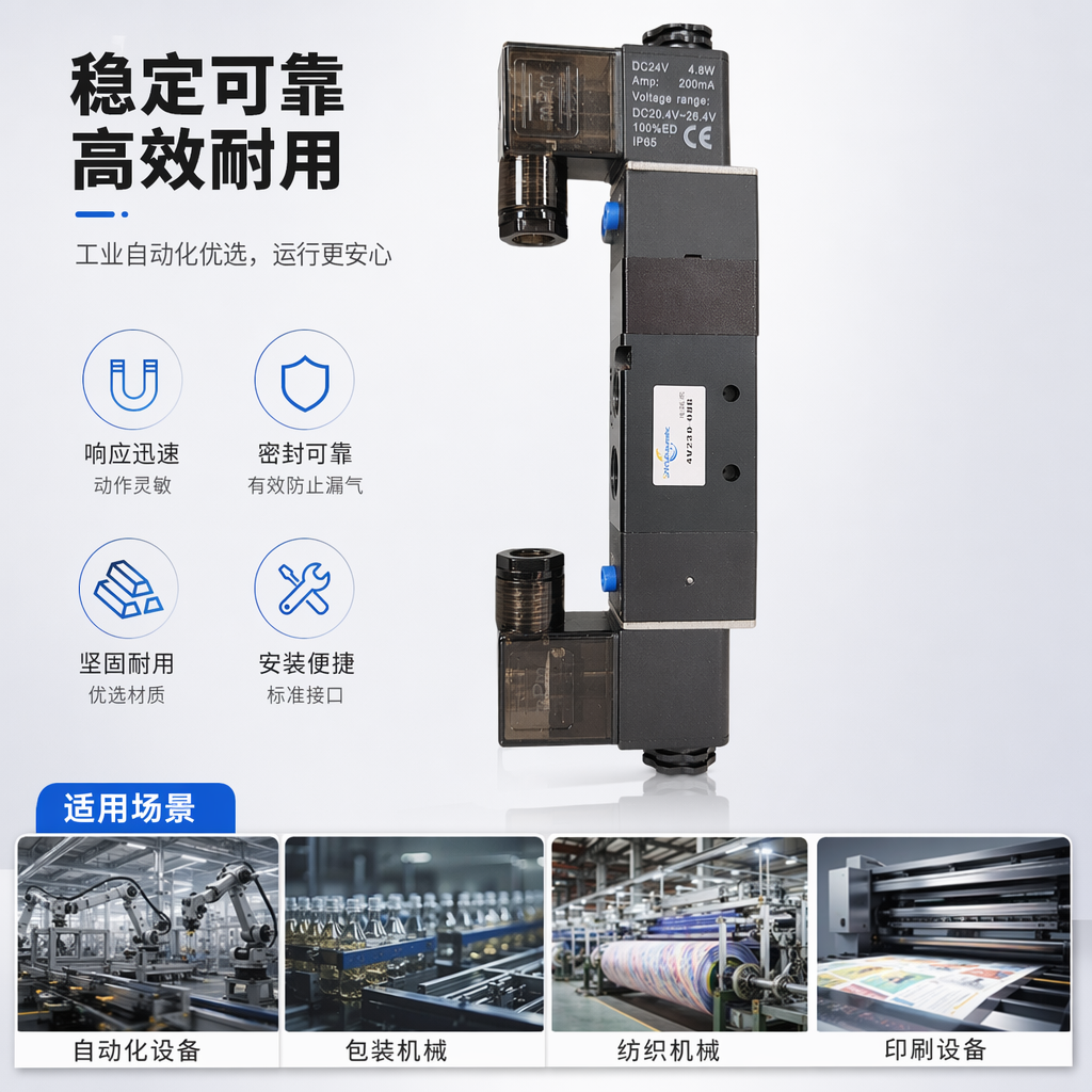 黑色气动电磁阀 220V AC常闭型 工业自动化控制元件