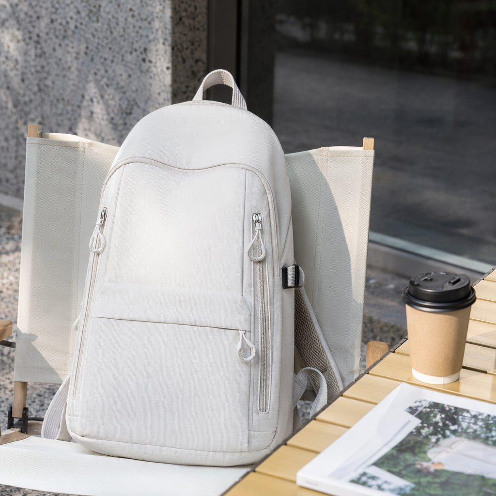 The light grey backpack is a lightweight and large-capacity student commuting and leisure backpack details Picture