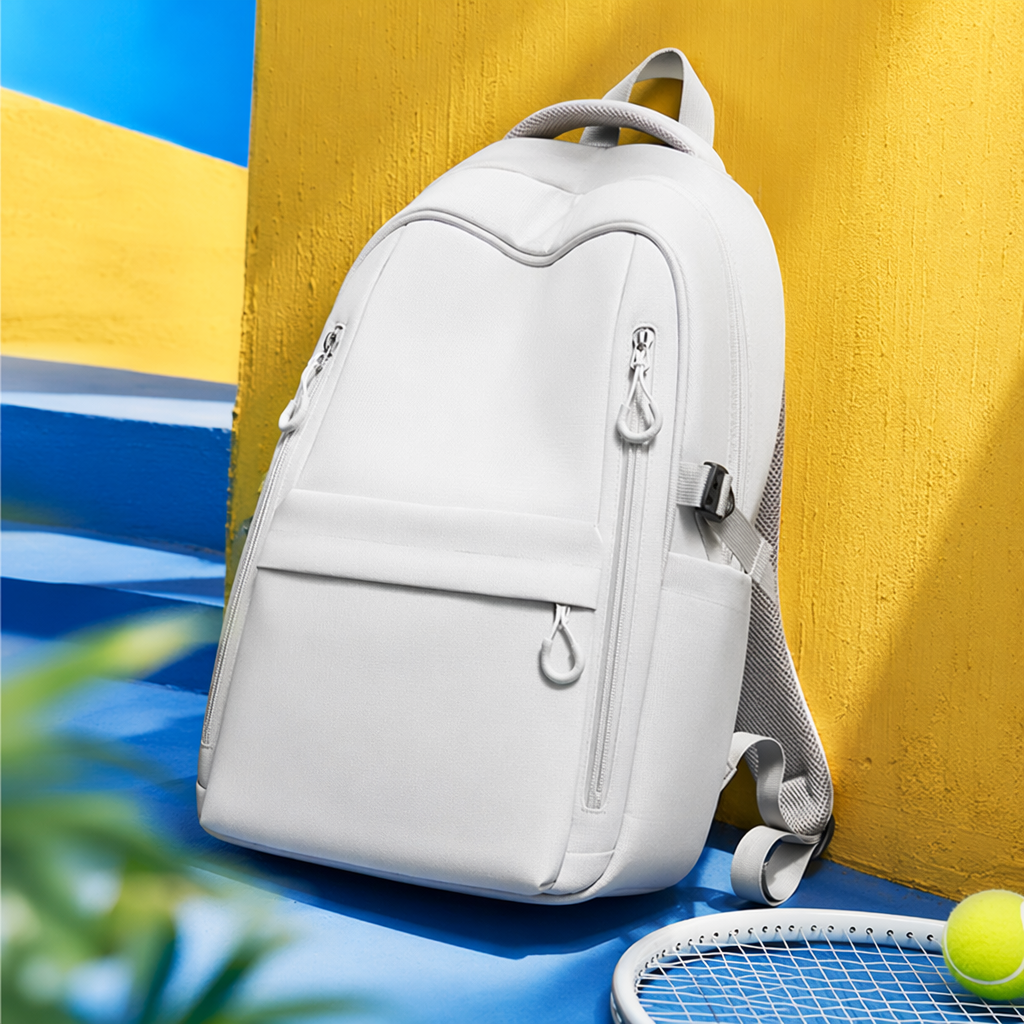 The light grey backpack is a lightweight and large-capacity student commuting and leisure backpack Specification image