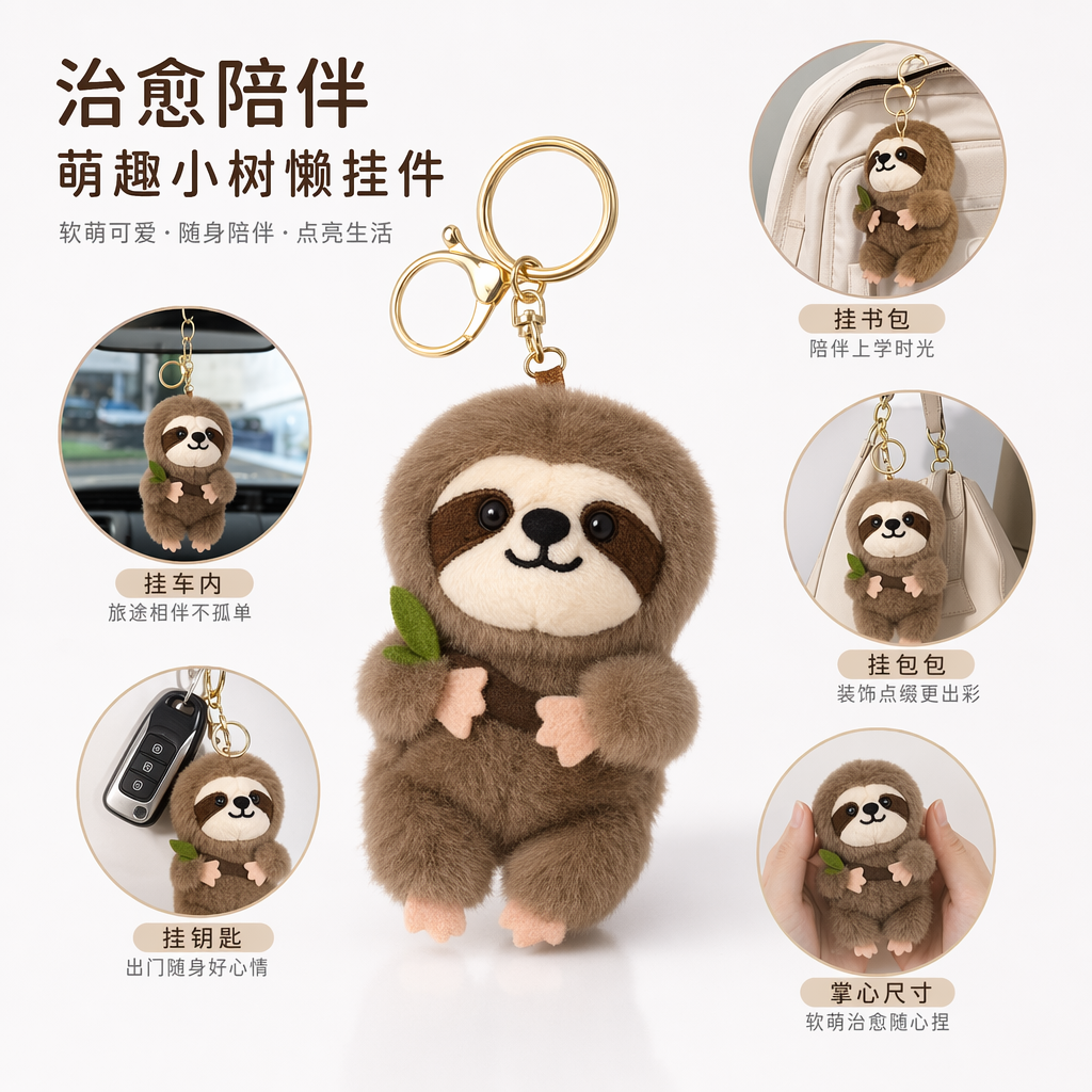 毛绒树懒钥匙扣可爱萌宠挂件毛绒玩具车载包挂