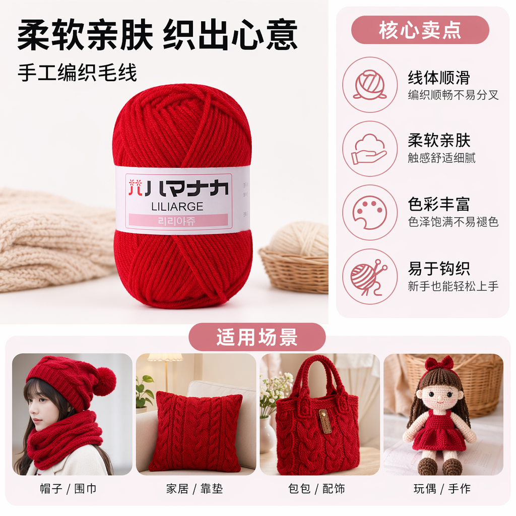 Red yarn balls, hand-woven yarn balls, yarn balls, DIY hand-made materials