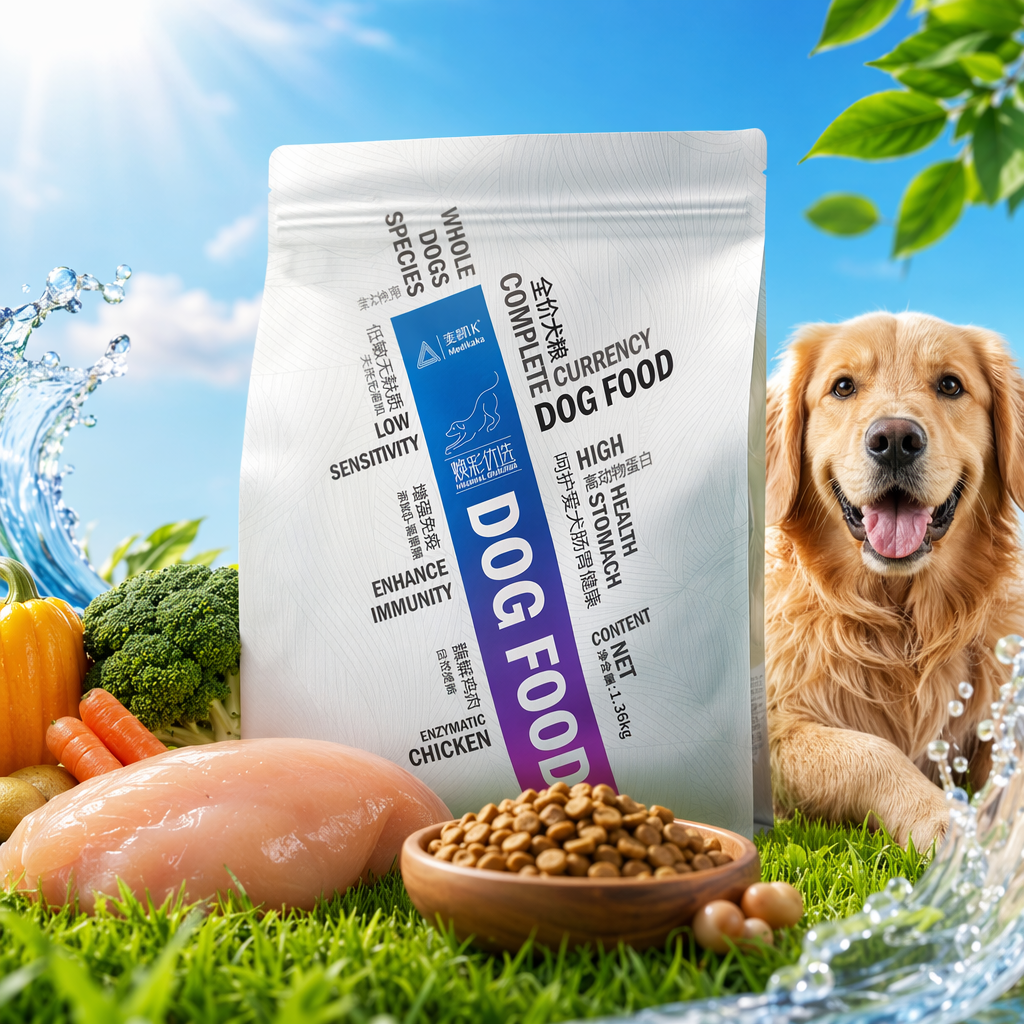 Light gray packaging bag dog food and pet dry food, natural formula, balanced nutrition Specification image