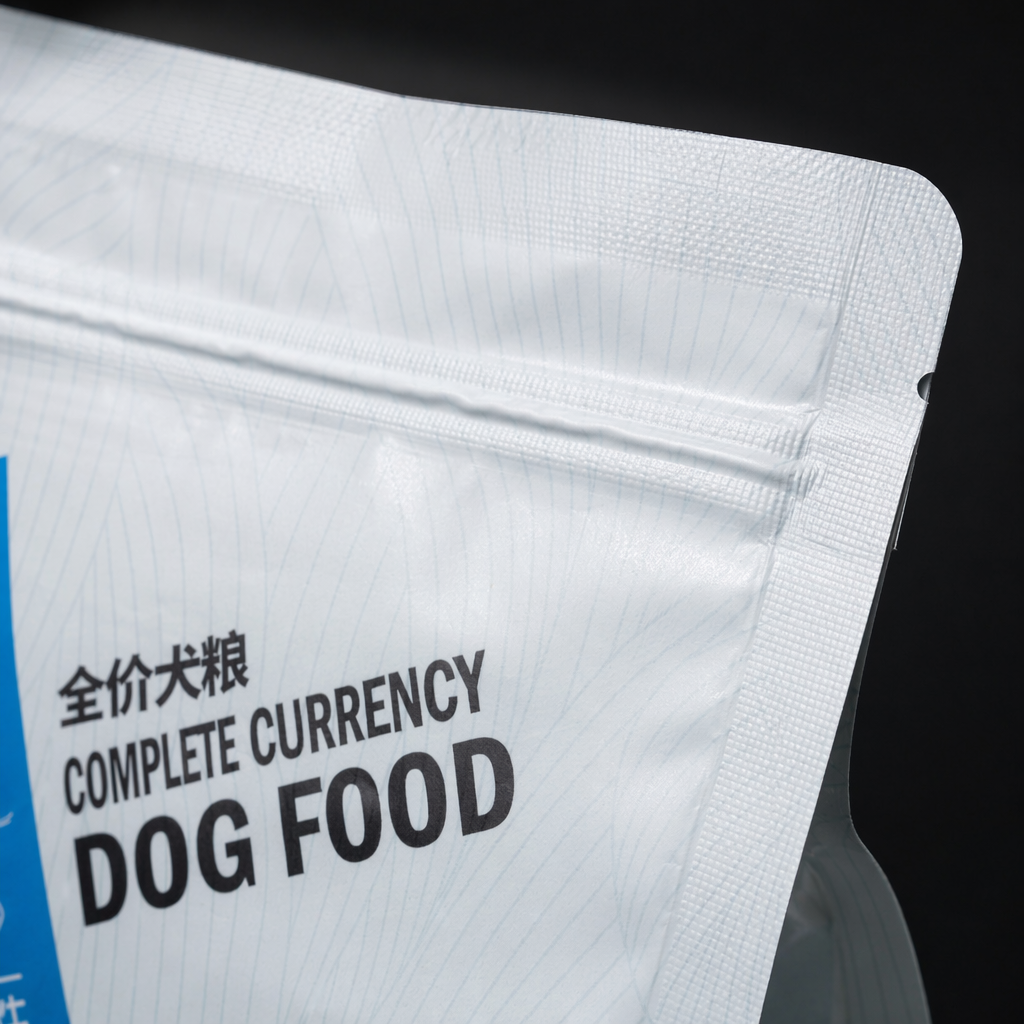 Light gray packaging bag dog food and pet dry food, natural formula, balanced nutrition Application Scenario