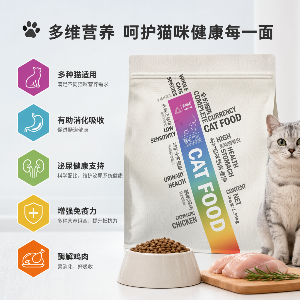银色包装袋猫粮高蛋白天然无谷成猫专用图