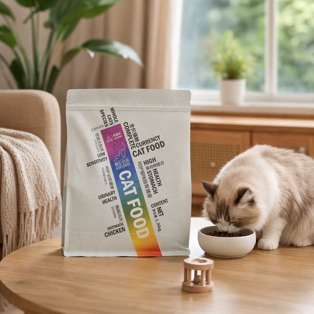 银色包装袋猫粮高蛋白天然无谷成猫专用产品图