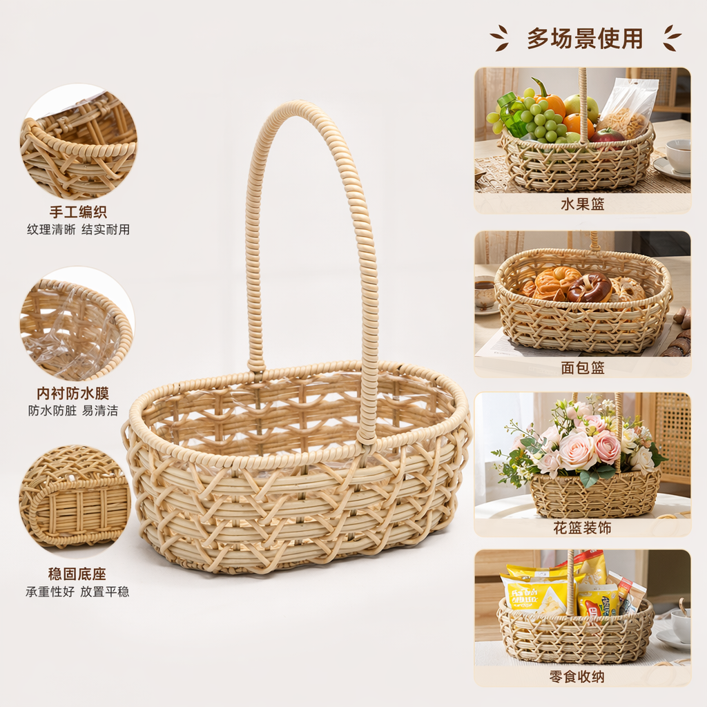 Beige hand-woven storage basket for home living room and bedroom storage basket