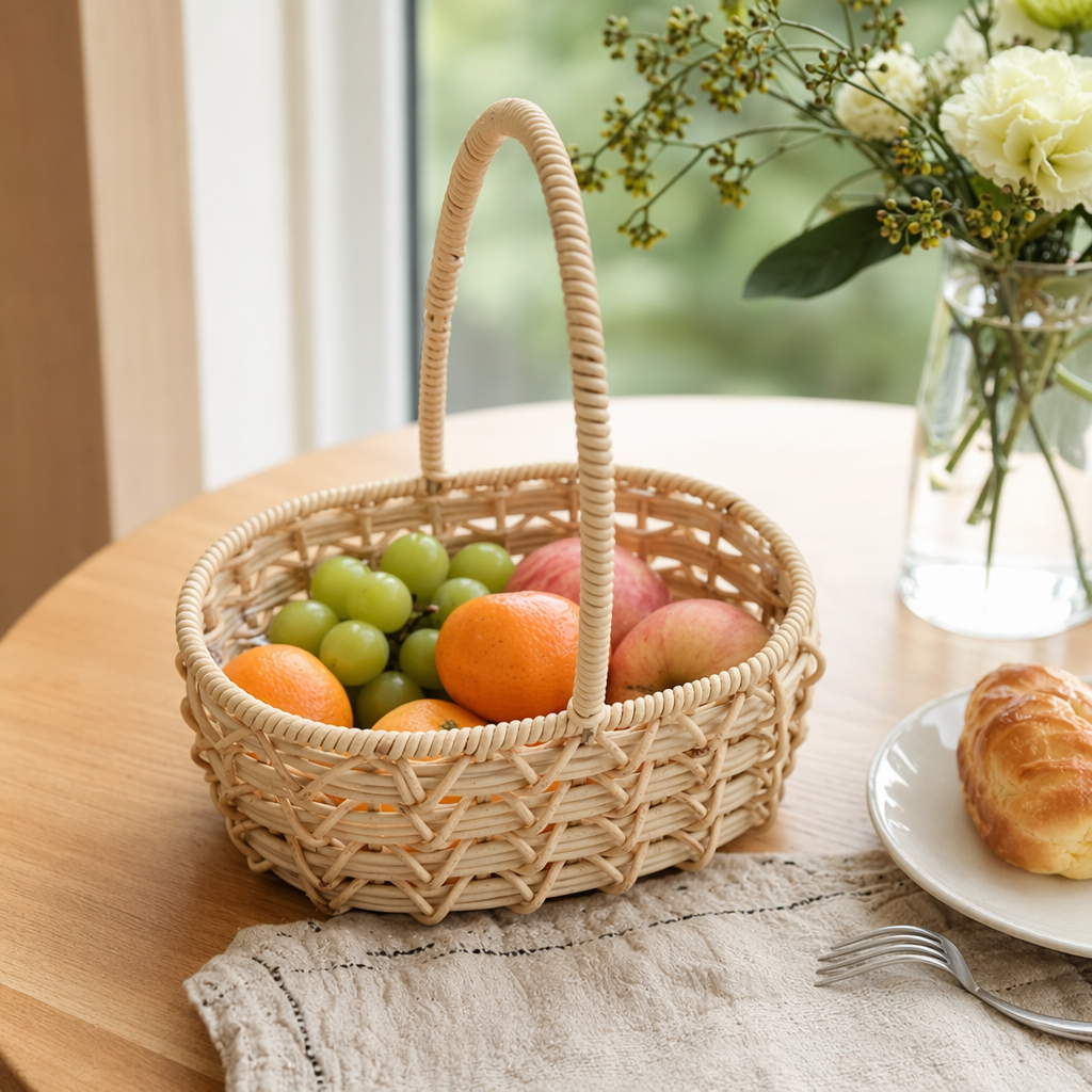 Beige hand-woven storage basket for home living room and bedroom storage basket details Picture