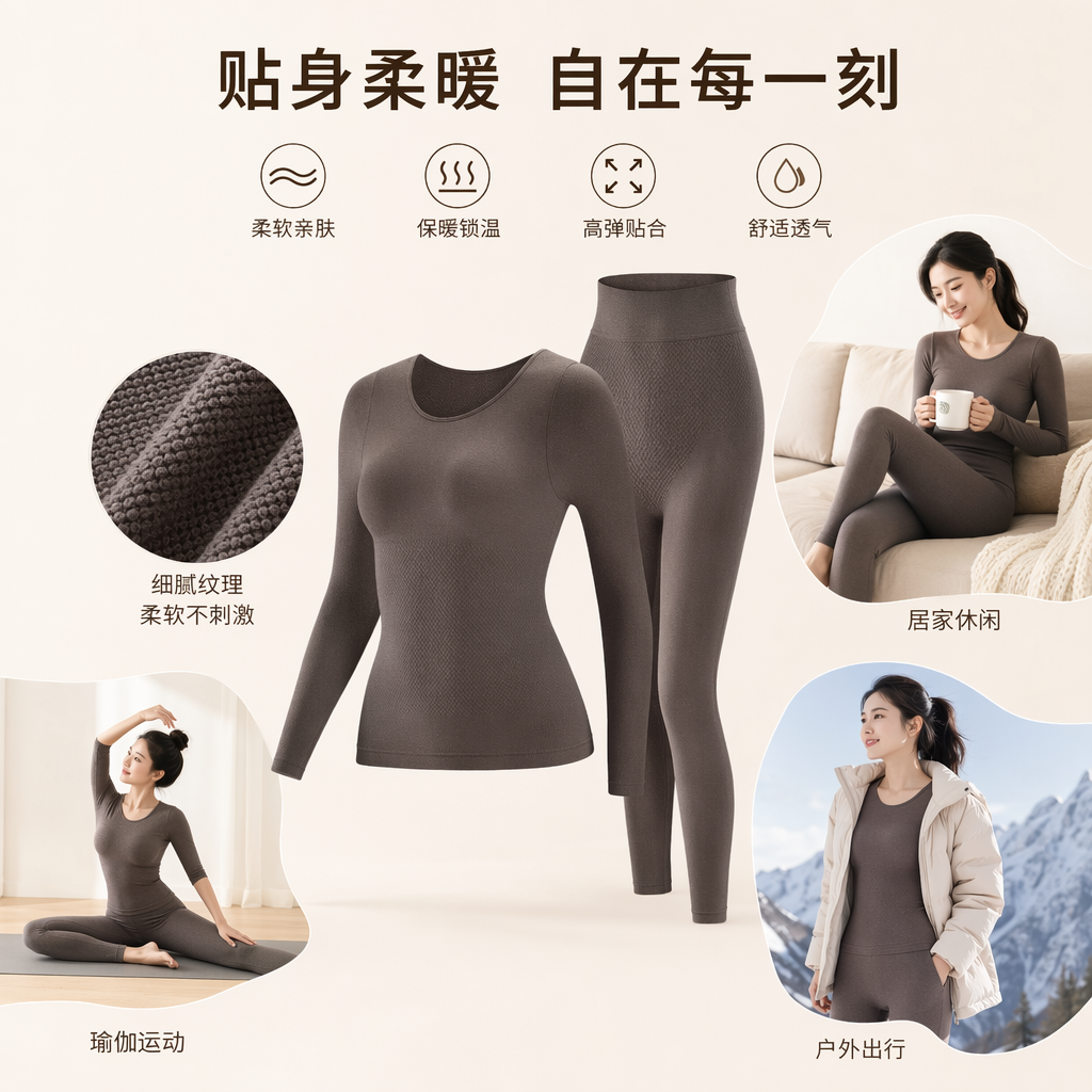 咖色加厚保暖家居服套装男女同款秋冬舒适柔软