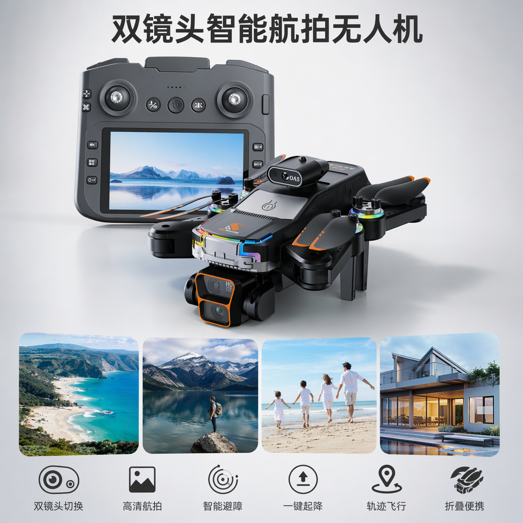 Black drone aerial photography, high-definition, stable, portable, foldable, intelligent remote control