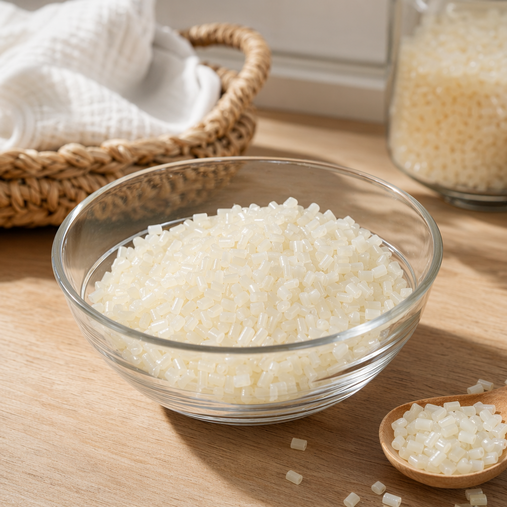 Light yellow granular plastic particles are made of general engineering plastic raw materials such as PP and PE details Picture