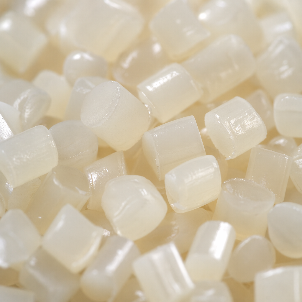 Light yellow granular plastic particles are made of general engineering plastic raw materials such as PP and PE Application Scenario