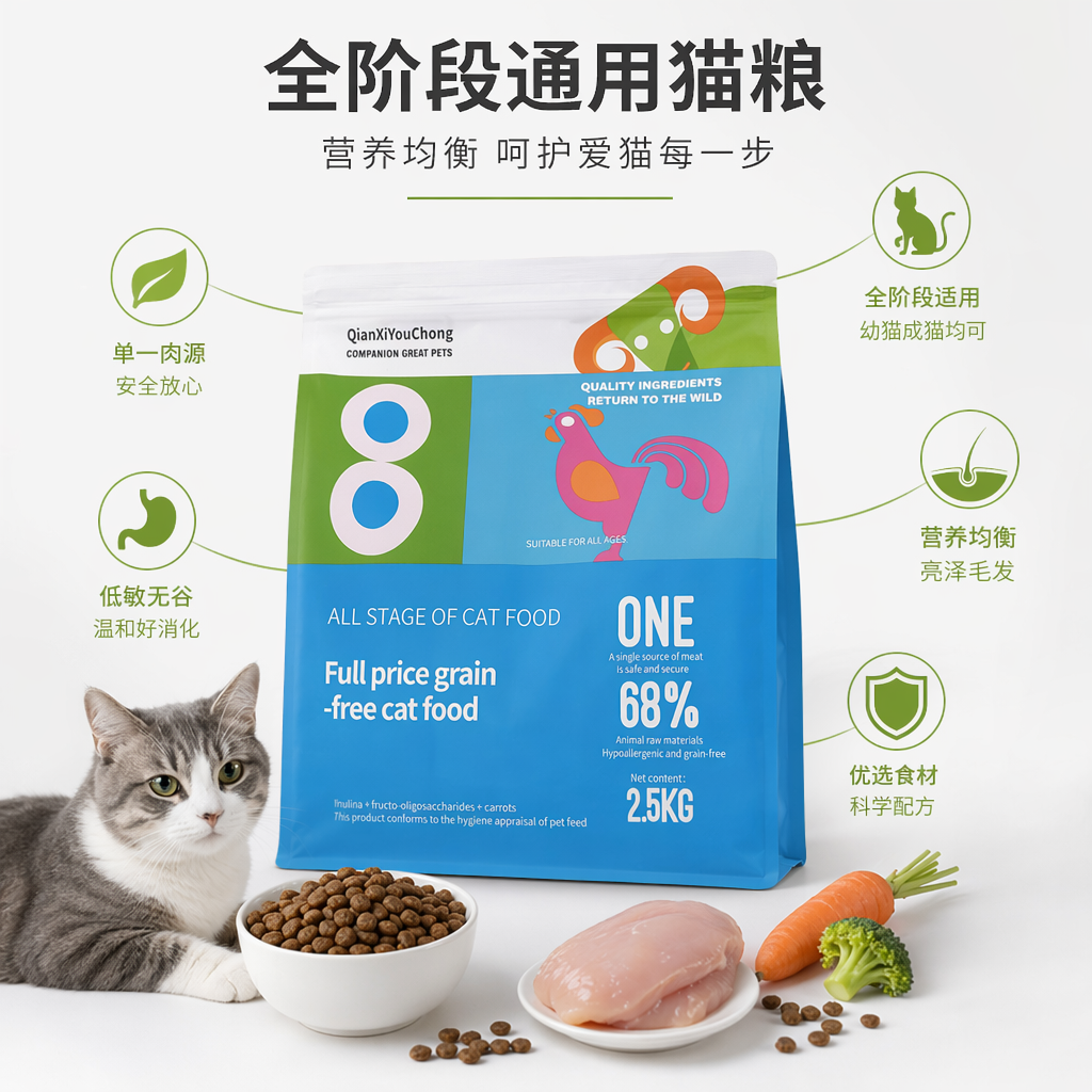 蓝色包装袋猫粮全价营养成猫专用干粮