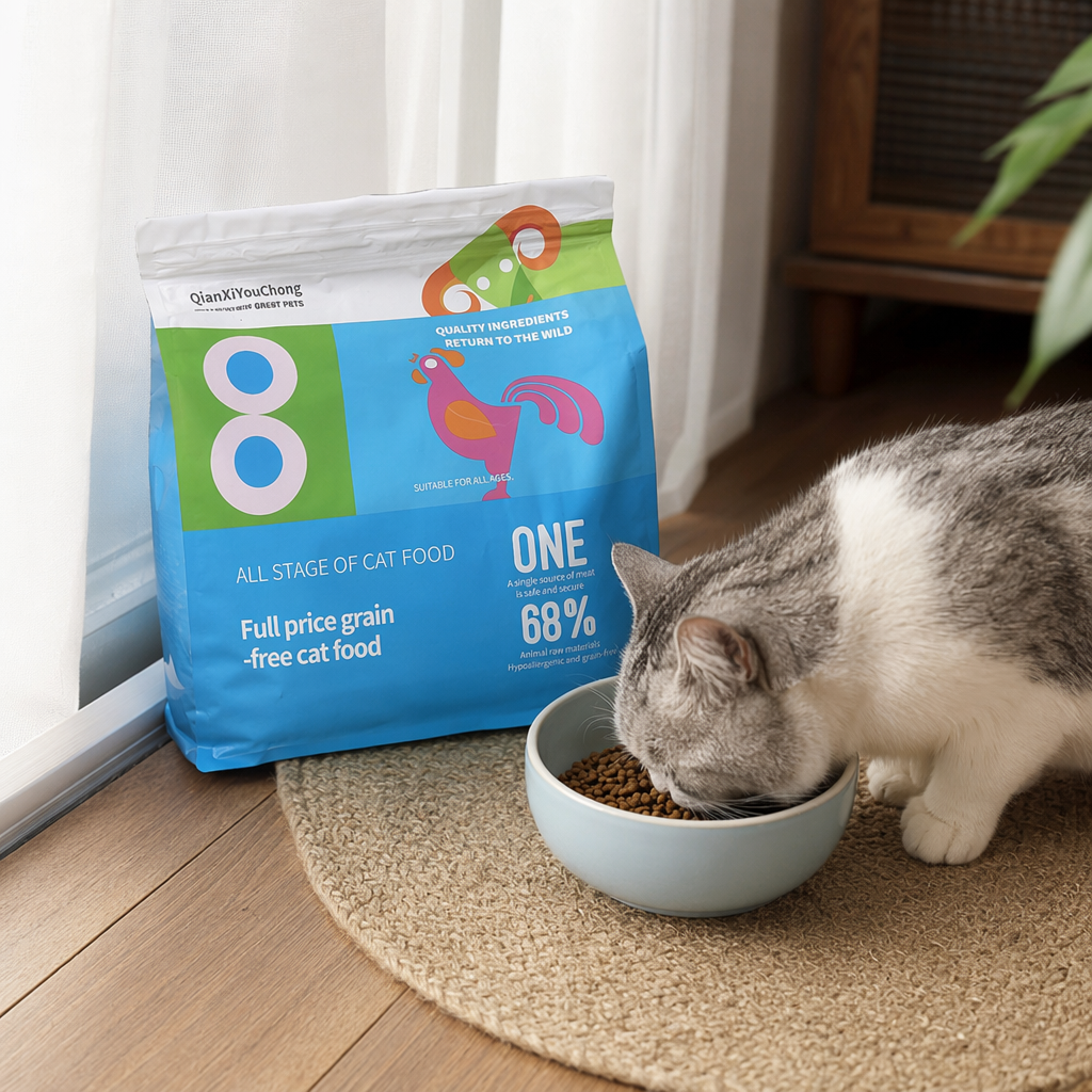 蓝色包装袋猫粮全价营养成猫专用干粮产品图
