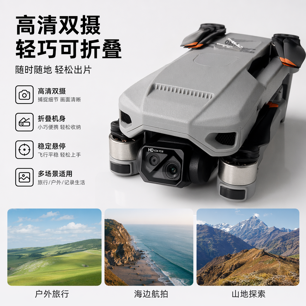 灰色折叠无人机带黑色摄像头