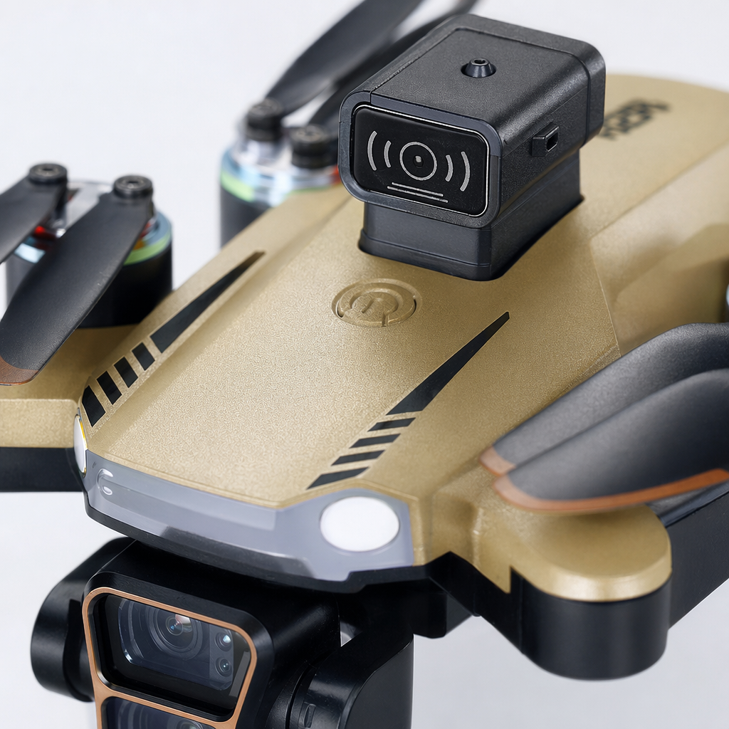 The white packaging box features a drone remote control and a drone model Application Scenario