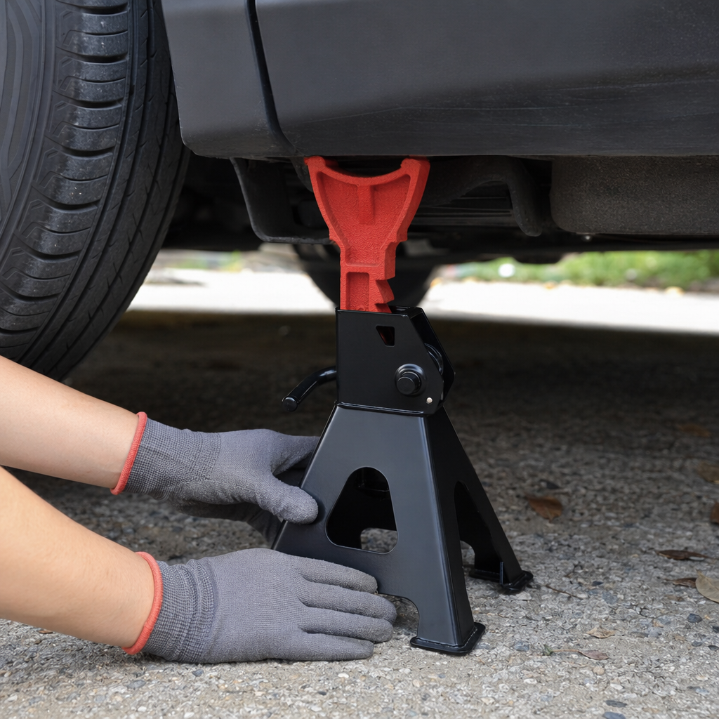 The 3-ton jack bracket with black frame and red top head is stable and durable in bearing capacity details Picture
