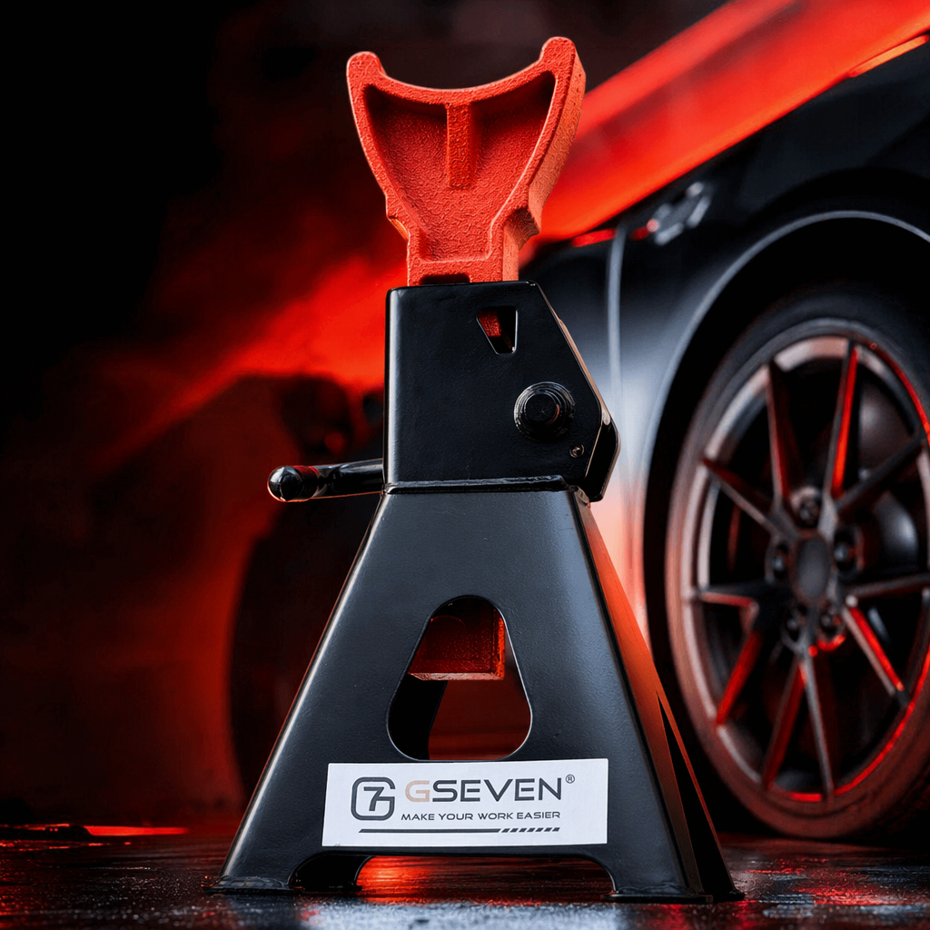 The 3-ton jack bracket with black frame and red top head is stable and durable in bearing capacity Specification image