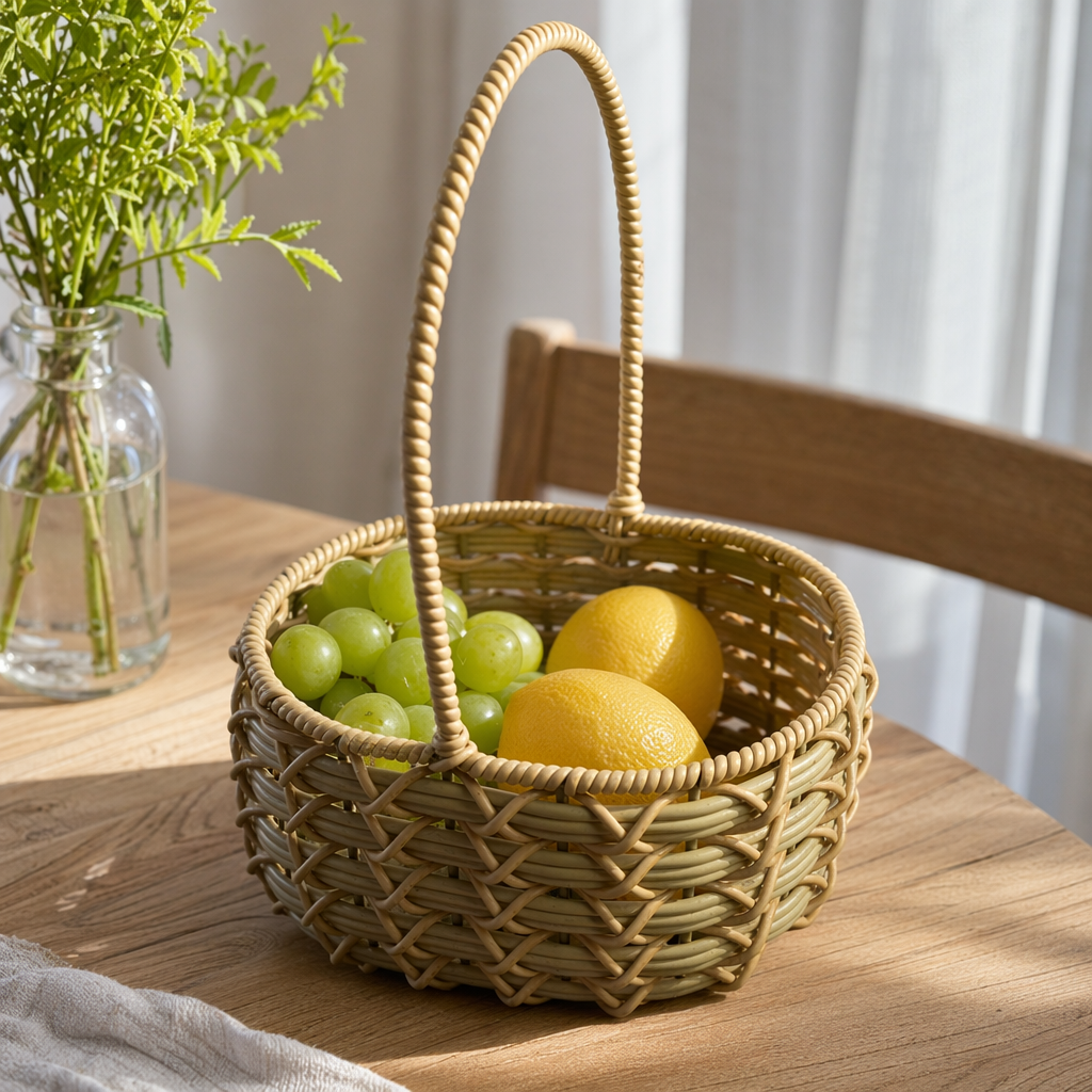 Beige hand-woven storage basket, home storage basket, rattan-woven style, suitable for bedrooms and living rooms details Picture