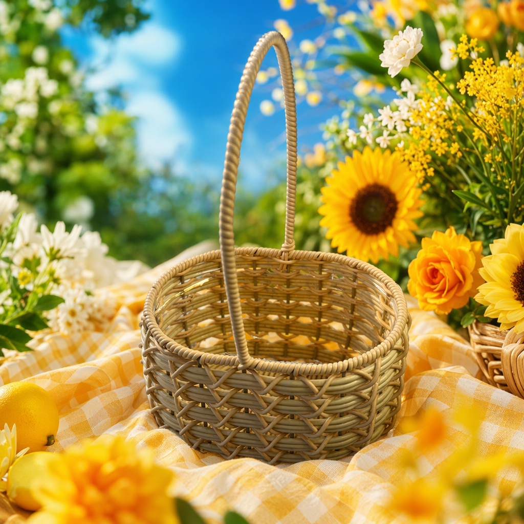 Beige hand-woven storage basket, home storage basket, rattan-woven style, suitable for bedrooms and living rooms Specification image