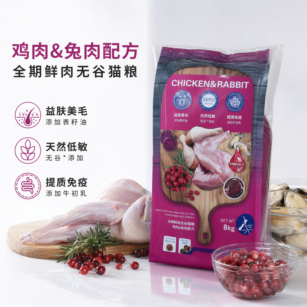 粉色包装袋猫粮天然无谷成猫专用营养均衡
