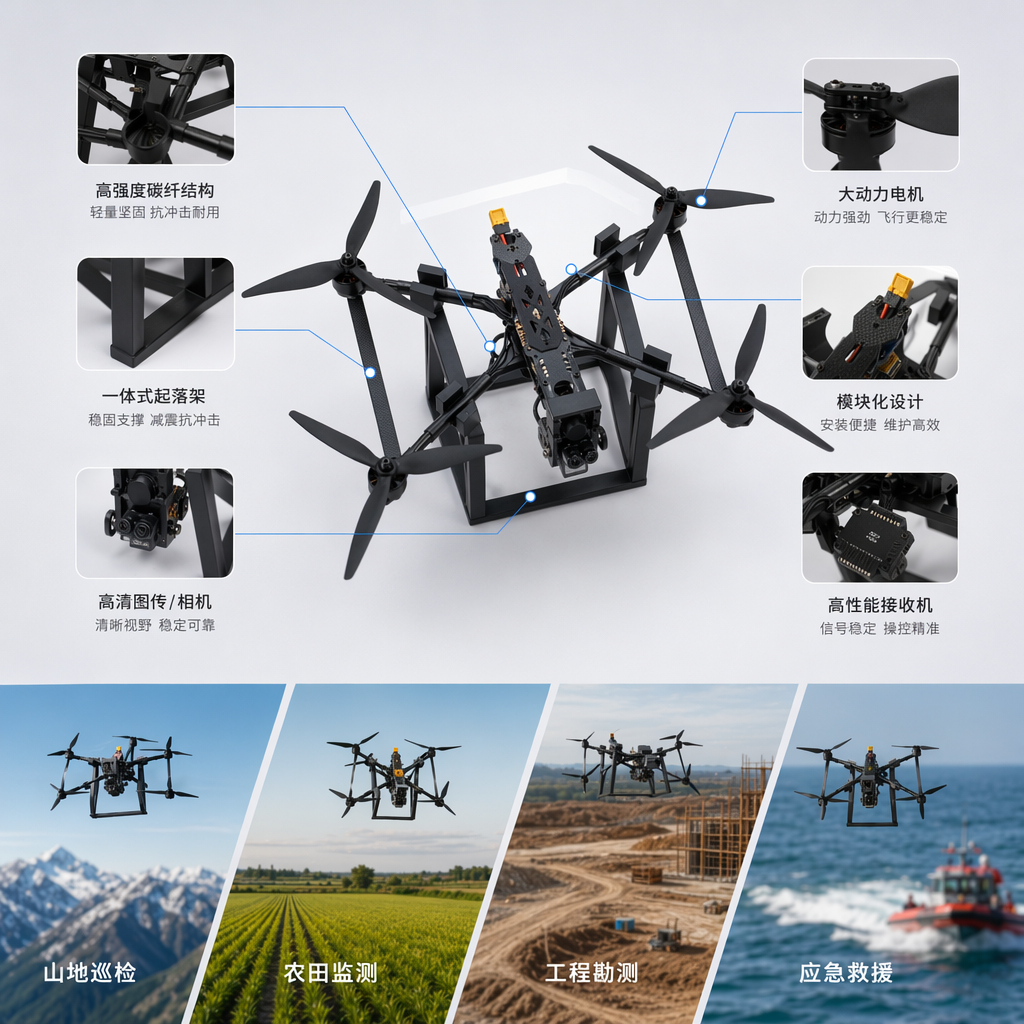 黑色四轴无人机碳纤维机身 500米图传 4K航拍飞行器