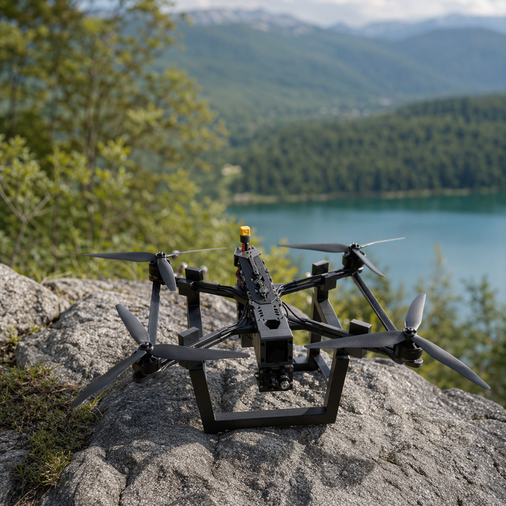 A black quadcopter drone with a carbon fiber body and a 500-meter image transmission 4K aerial photography device details Picture