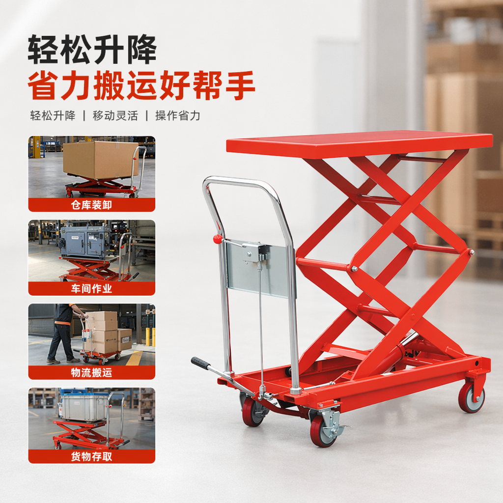 红色升降平台车 工业液压剪叉式高空作业设备 承重200kg