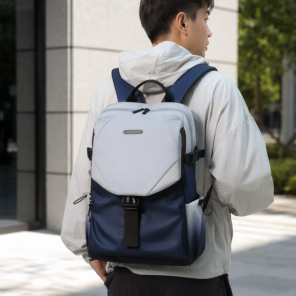 Blue and white gradient simple large-capacity commuter backpack for both men and women details Picture