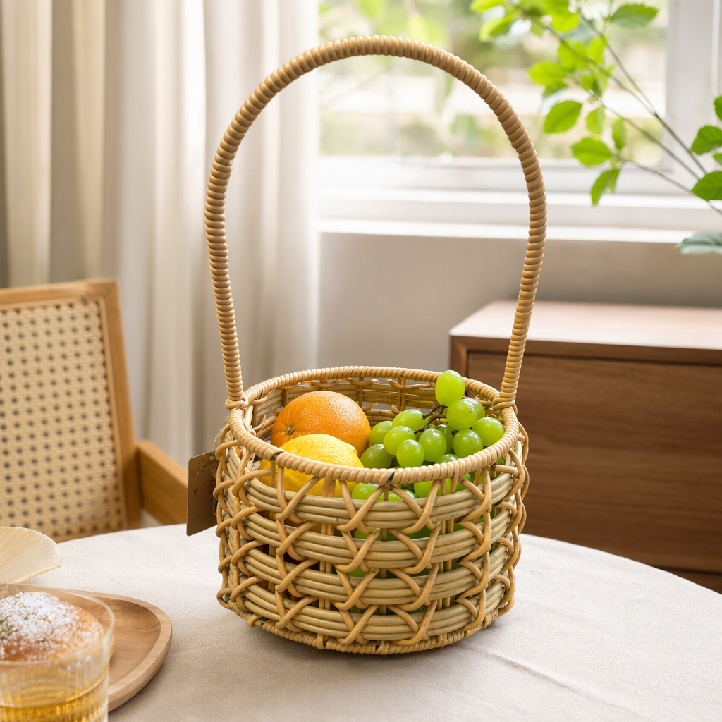 Beige hand-woven storage basket for home living room and bedroom storage details Picture
