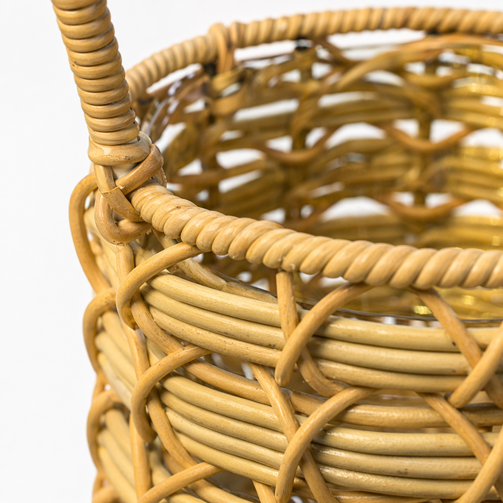 Beige hand-woven storage basket for home living room and bedroom storage Application Scenario