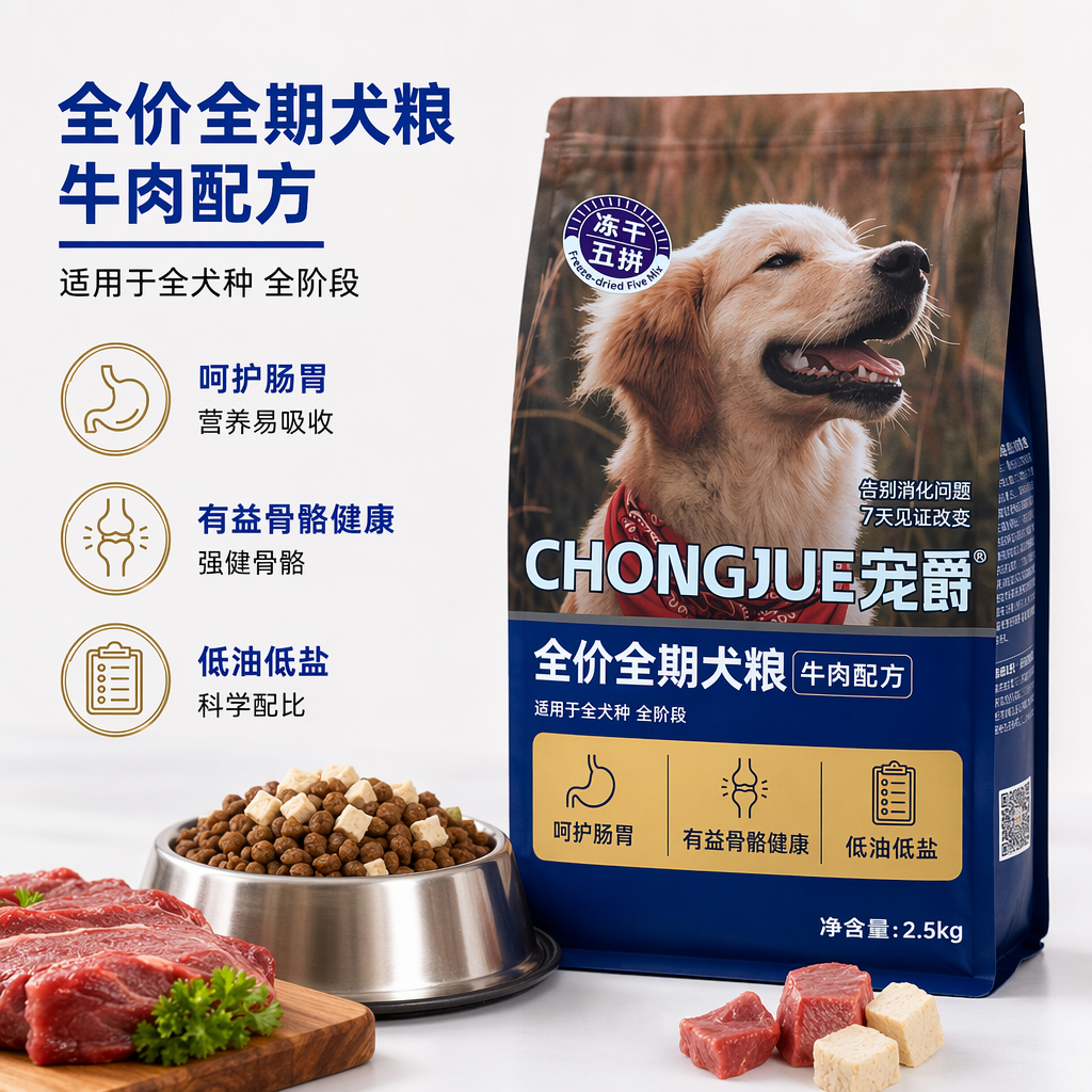 蓝色包装袋狗粮高蛋白幼犬成长配方3kg