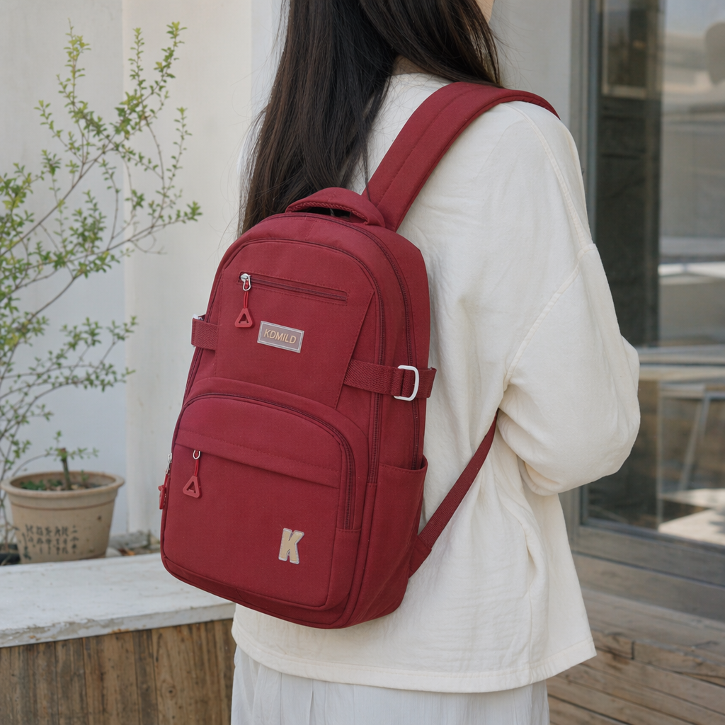 This red backpack is fashionable, lightweight and has a large capacity for student commuting and travel details Picture