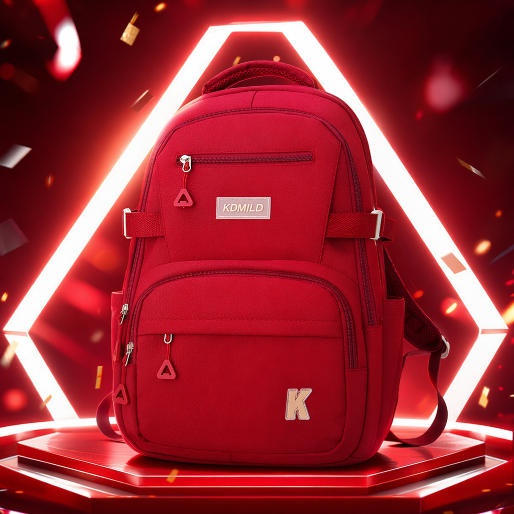 This red backpack is fashionable, lightweight and has a large capacity for student commuting and travel Specification image