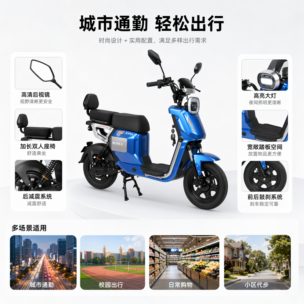 蓝色电动踏板车成人电动车电动摩托车