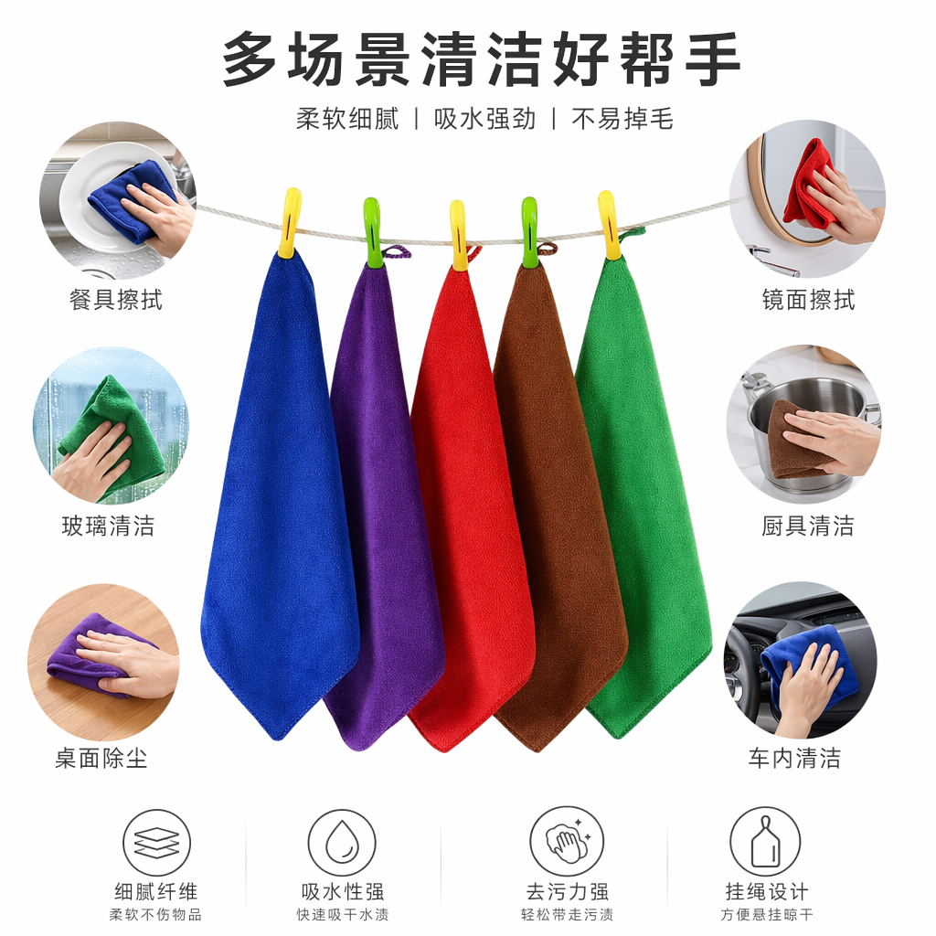 彩色超细纤维擦布加厚吸水去污不留痕厨房玻璃多用