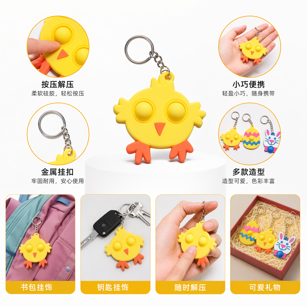 彩色手指泡泡乐钥匙扣 儿童益智玩具 趣味解压挂件图