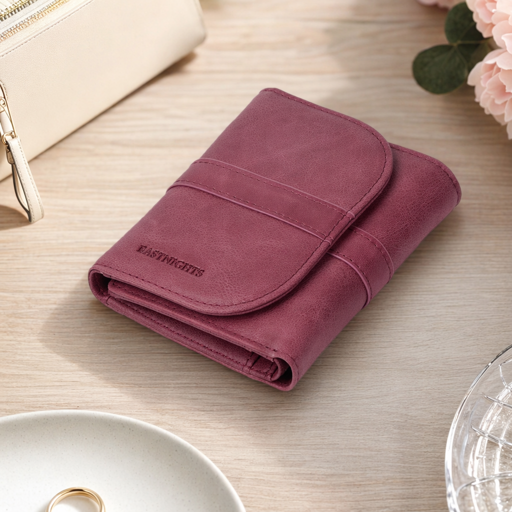 The wine-red genuine leather wallet for women is a long, simple, fashionable and versatile style details Picture