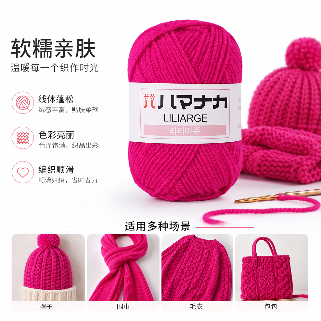 Hand-woven decorative wool balls in rose red