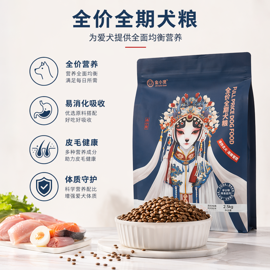 深蓝色包装狗粮袋 宠物食品储存防潮密封袋