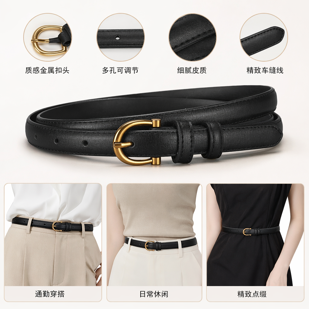 黑色皮质腰带男士简约百搭真皮自动扣腰带
