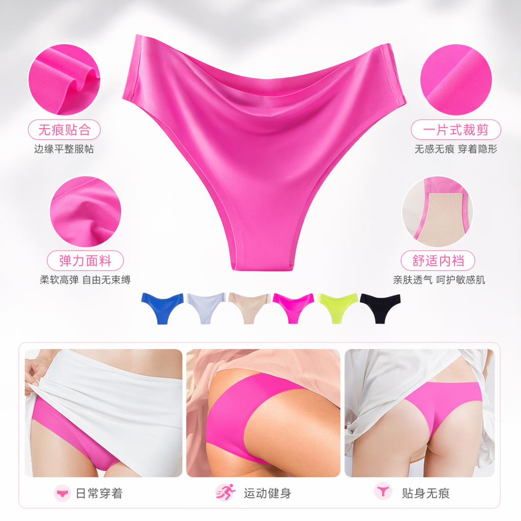 粉色纯棉女士内裤舒适透气无痕基础款图