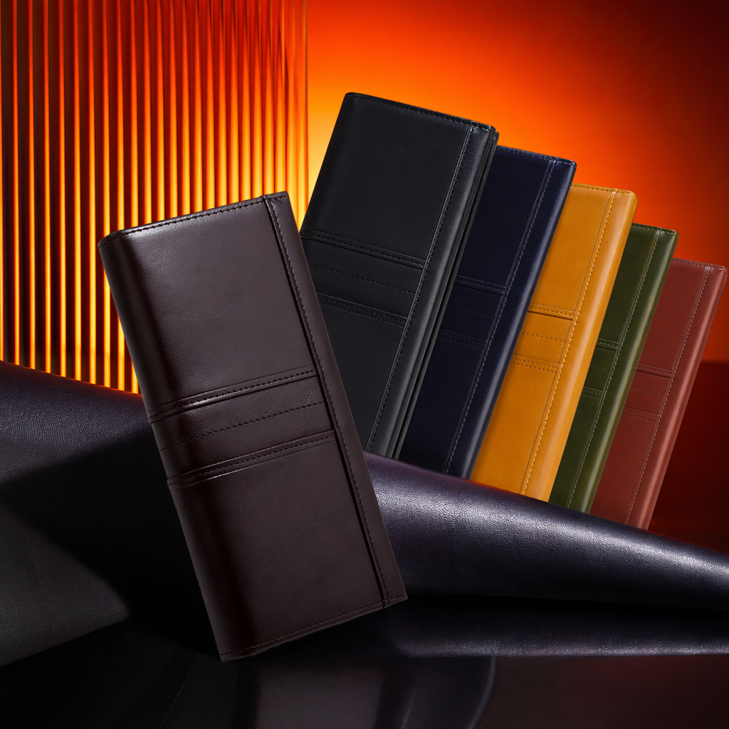 A brown leather long wallet for women, simple, large-capacity, multi-slot zipper clutch Specification image