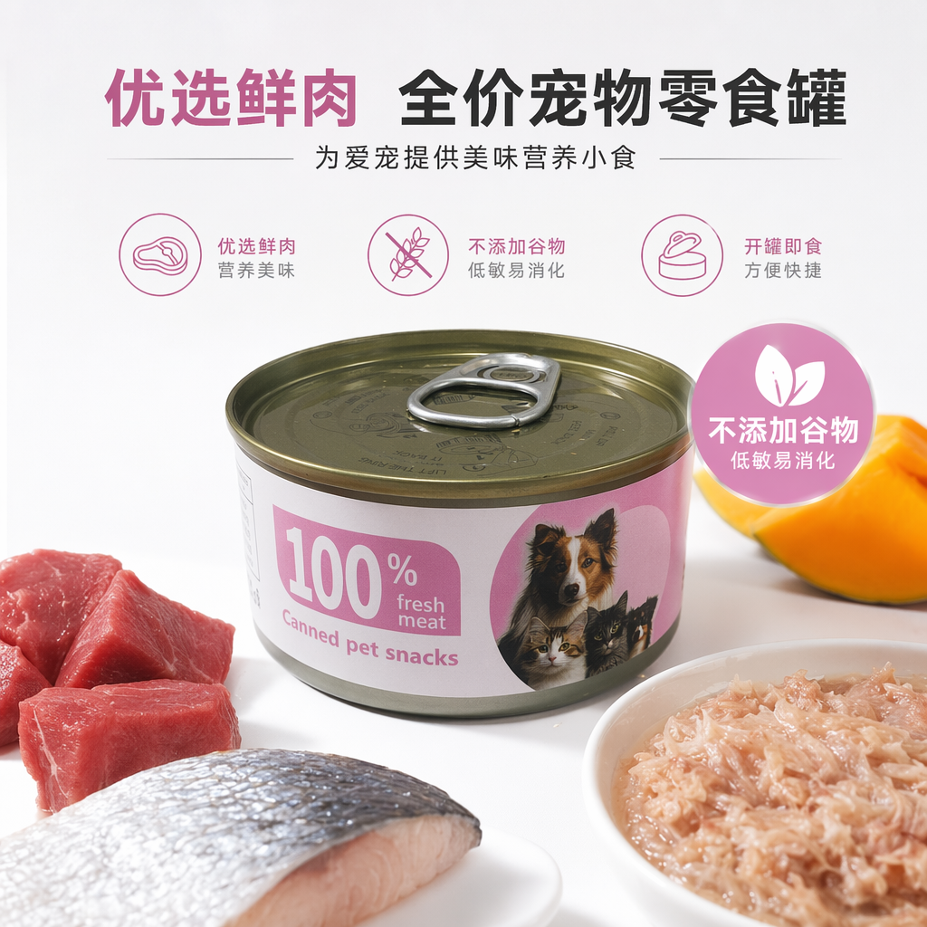 粉色标签罐头食品多种口味可选家庭装保鲜密封