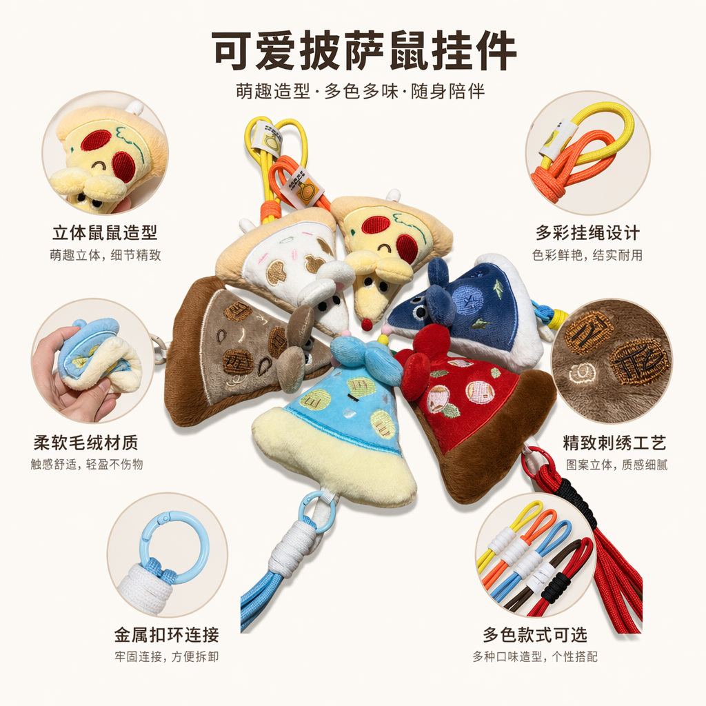 彩色披萨造型毛绒挂件可爱厨房装饰车挂钥匙扣