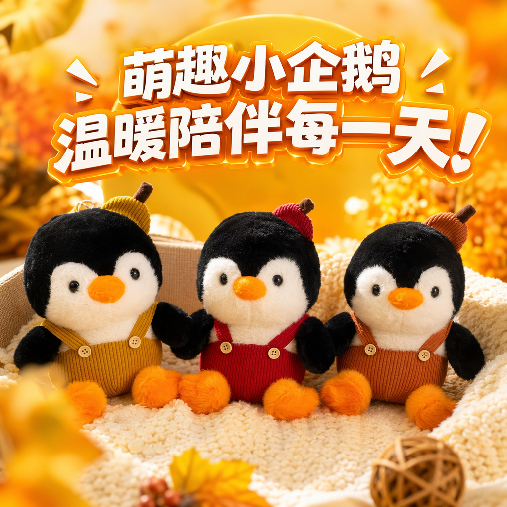 Three cute and adorable penguin plush dolls in overalls for home decoration Specification image