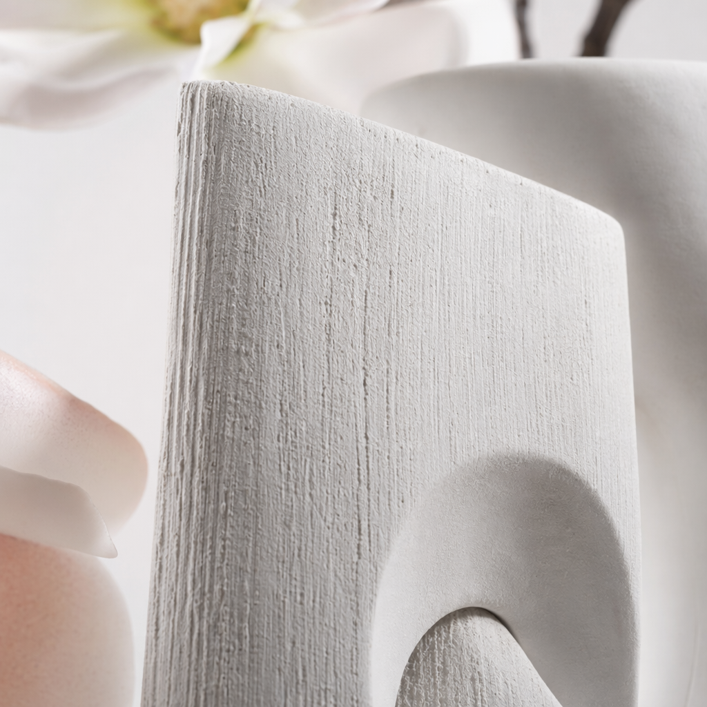 A white abstract vase with magnolia branches for home decoration Application Scenario