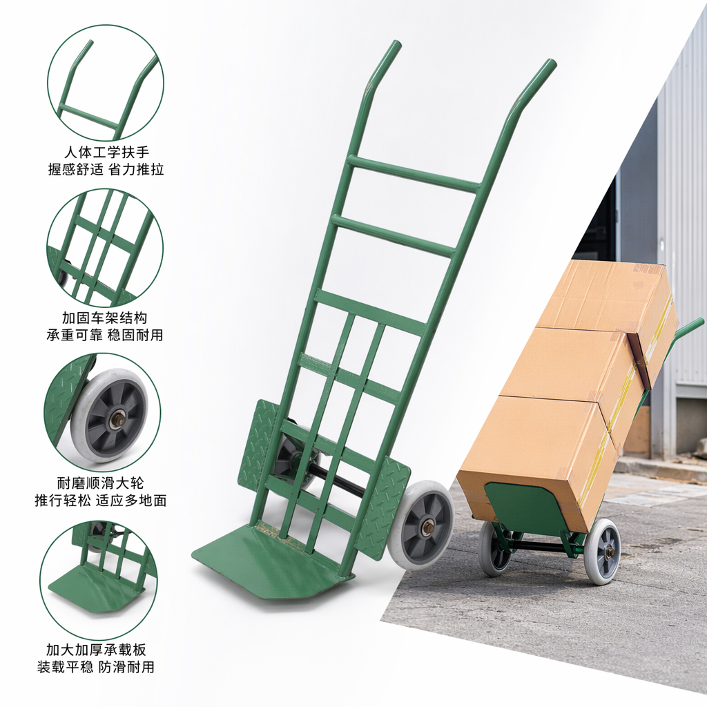 绿色手推车家用折叠轻便承重耐用多功能移动收纳车